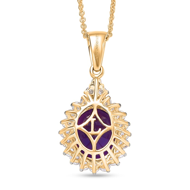 AAA Lusaka Amethyst and Luxuriant Lab Grown Diamond G-H SI 5.00 ctw Pendant Necklace in 10K Yellow Gold 20 Inches