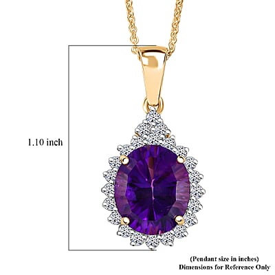 AAA Lusaka Amethyst and Luxuriant Lab Grown Diamond G-H SI 5.00 ctw Pendant Necklace in 10K Yellow Gold 20 Inches
