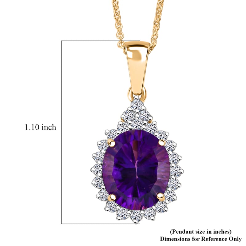 AAA Lusaka Amethyst and Luxuriant Lab Grown Diamond G-H SI 5.00 ctw Pendant Necklace in 10K Yellow Gold 20 Inches