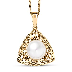D,Joy Premium Freshwater Pearl Pendant Necklace in 18K Vermeil Yellow Gold Over Sterling Silver 20 Inches 