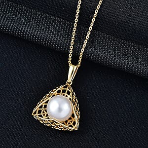 D,Joy Premium Freshwater Pearl Pendant Necklace in 18K Vermeil Yellow Gold Over Sterling Silver 20 Inches 