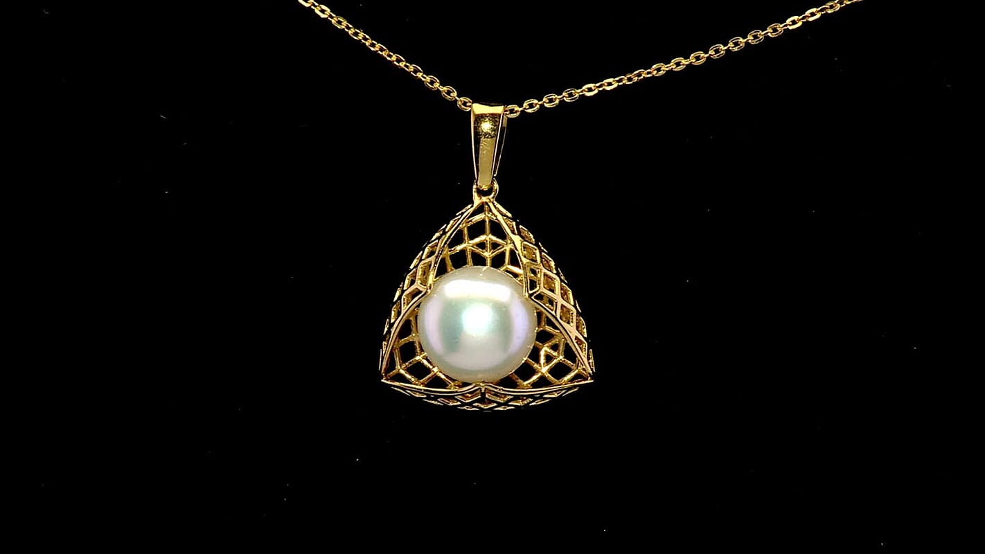 D'Joy Passport to Turkey Premium Freshwater Pearl Pendant Necklace in 18K Vermeil Yellow Gold Over Sterling Silver 20 Inches