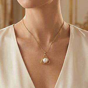 D,Joy Premium Freshwater Pearl Pendant Necklace in 18K Vermeil Yellow Gold Over Sterling Silver 20 Inches 