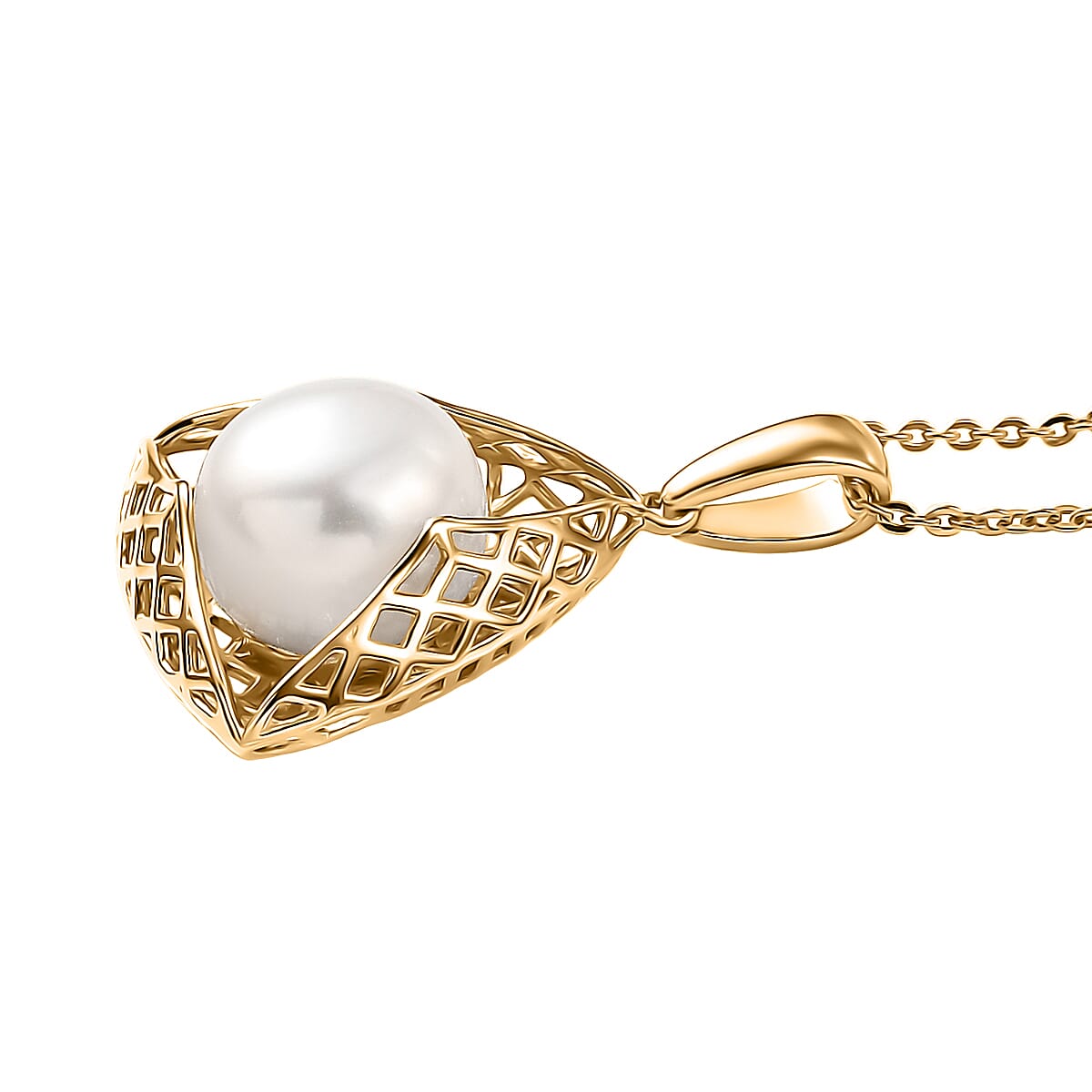 D,Joy Premium Freshwater Pearl Pendant Necklace in 18K Vermeil Yellow Gold Over Sterling Silver 20 Inches  image number 3