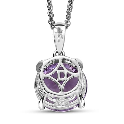 D'Joy Rose De France Amethyst and White Zircon 5.90 ctw Pendant in Platinum Over Sterling Silver with Stainless Steel Necklace 20 Inches