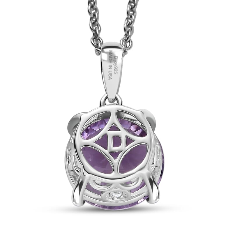D'Joy Rose De France Amethyst and White Zircon 5.90 ctw Pendant in Platinum Over Sterling Silver with Stainless Steel Necklace 20 Inches