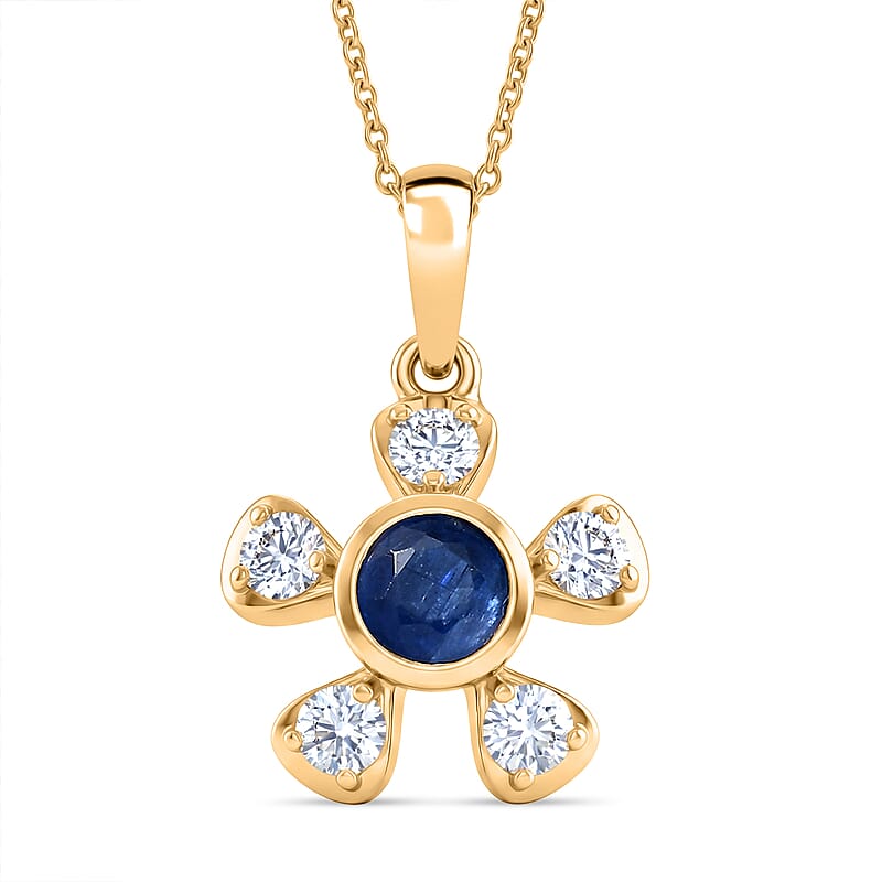 AAA Kashmir Kyanite and Moissanite 1.20 ctw Pendant Necklace (20 Inches) in 18K YG Plated Sterling Silver