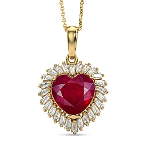 D'Joy Niassa Ruby (FF) and Moissanite 5.90 ctw Heart Pendant Necklace in 18K Vermeil Yellow Gold Over Sterling Silver 20 Inches