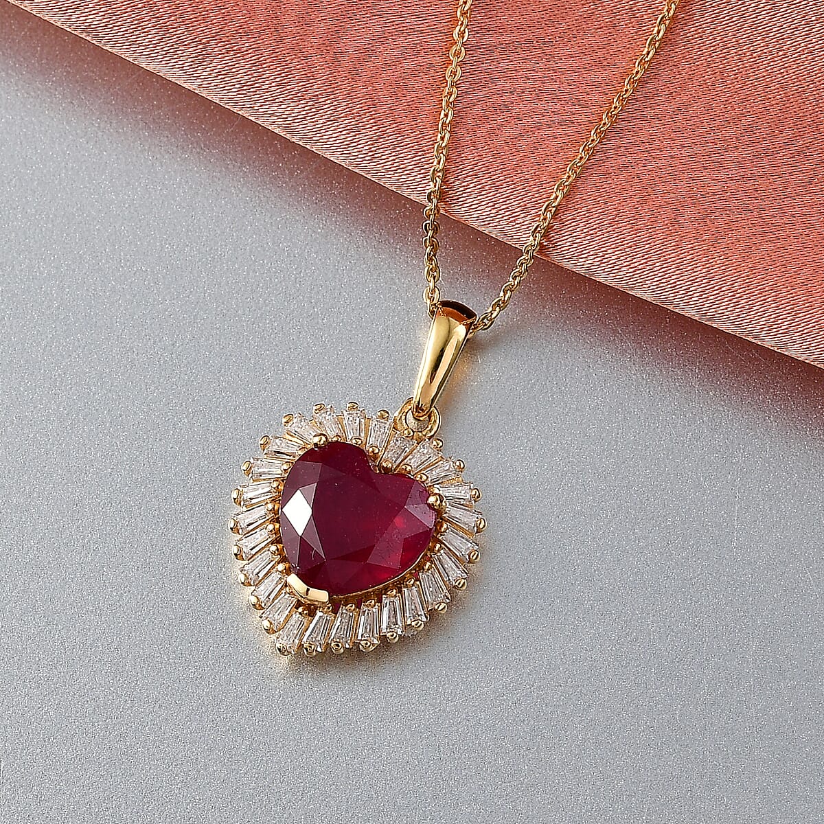D'Joy Niassa Ruby (FF) and Moissanite 5.90 ctw Heart Pendant Necklace in 18K Vermeil Yellow Gold Over Sterling Silver 20 Inches image number 1