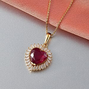 D'Joy Niassa Ruby (FF) and Moissanite 5.90 ctw Heart Pendant Necklace in 18K Vermeil Yellow Gold Over Sterling Silver 20 Inches