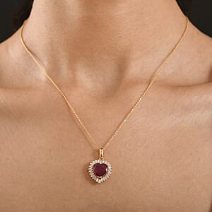 D'Joy Niassa Ruby (FF) and Moissanite 5.90 ctw Heart Pendant Necklace in 18K Vermeil Yellow Gold Over Sterling Silver 20 Inches