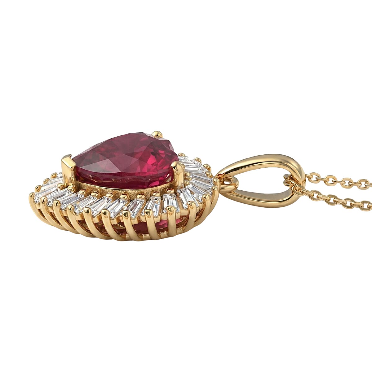 D'Joy Niassa Ruby (FF) and Moissanite 5.90 ctw Heart Pendant Necklace in 18K Vermeil Yellow Gold Over Sterling Silver 20 Inches image number 3