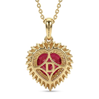 D'Joy Niassa Ruby (FF) and Moissanite 5.90 ctw Heart Pendant Necklace in 18K Vermeil Yellow Gold Over Sterling Silver 20 Inches