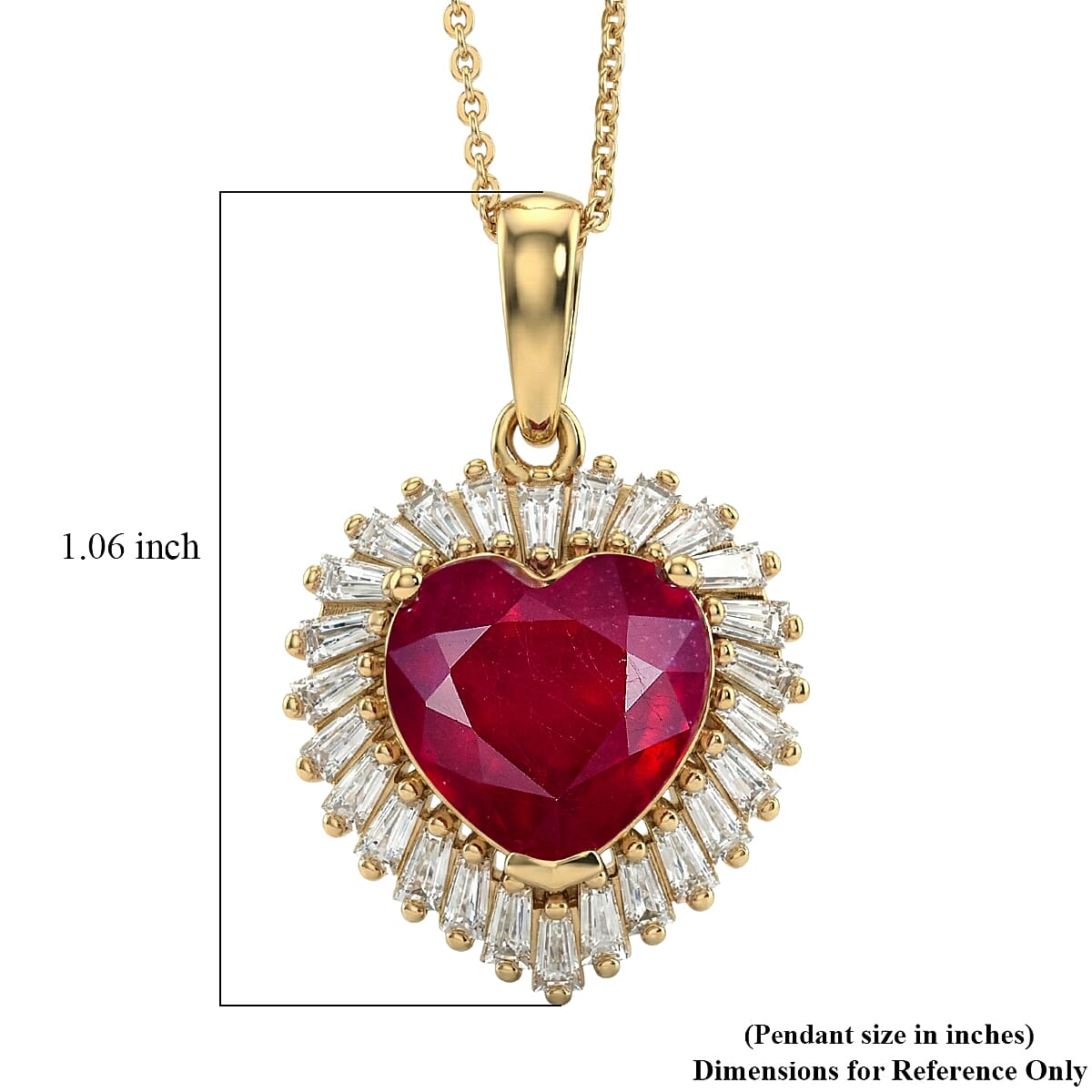 D'Joy Niassa Ruby (FF) and Moissanite 5.90 ctw Heart Pendant Necklace in 18K Vermeil Yellow Gold Over Sterling Silver 20 Inches image number 6