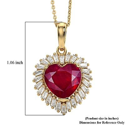 D'Joy Niassa Ruby (FF) and Moissanite 5.90 ctw Heart Pendant Necklace in 18K Vermeil Yellow Gold Over Sterling Silver 20 Inches