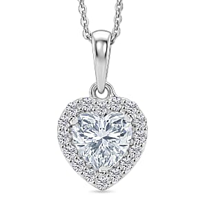 D'Joy Moissanite 1.60 ctw Heart Pendant Necklace in Rhodium Over Sterling Silver (20 Inches)