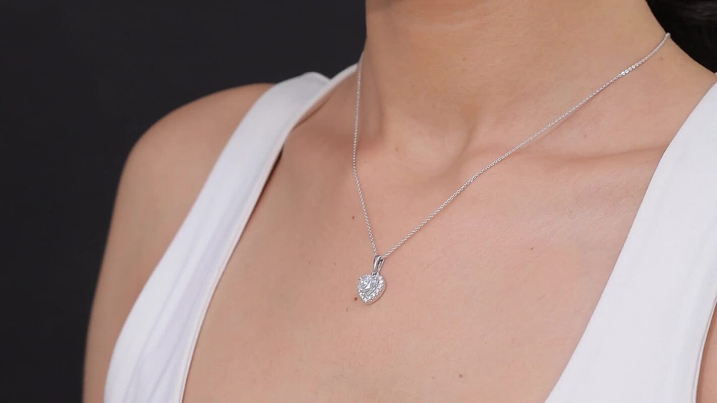D'Joy Moissanite 1.60 ctw Heart Pendant Necklace in Rhodium Over Sterling Silver (20 Inches)