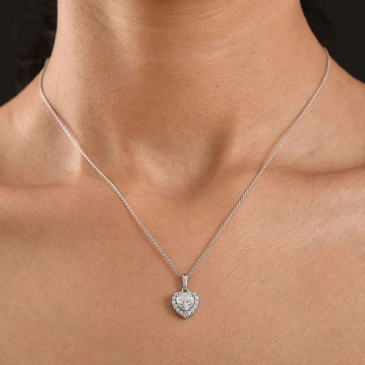 D'Joy Moissanite 1.60 ctw Heart Pendant Necklace in Rhodium Over Sterling Silver (20 Inches) image number 2