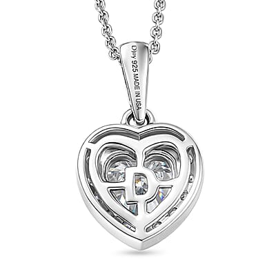 D'Joy Moissanite 1.60 ctw Heart Pendant Necklace in Rhodium Over Sterling Silver (20 Inches)