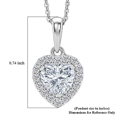 D'Joy Moissanite 1.60 ctw Heart Pendant Necklace in Rhodium Over Sterling Silver (20 Inches)