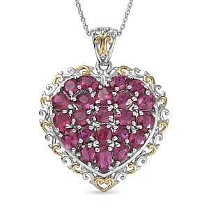 D'Joy Niassa Ruby 4.50 ctw Heart Pendant Necklace in 18K Vermeil YG and Rhodium Over Sterling Silver 20 Inches