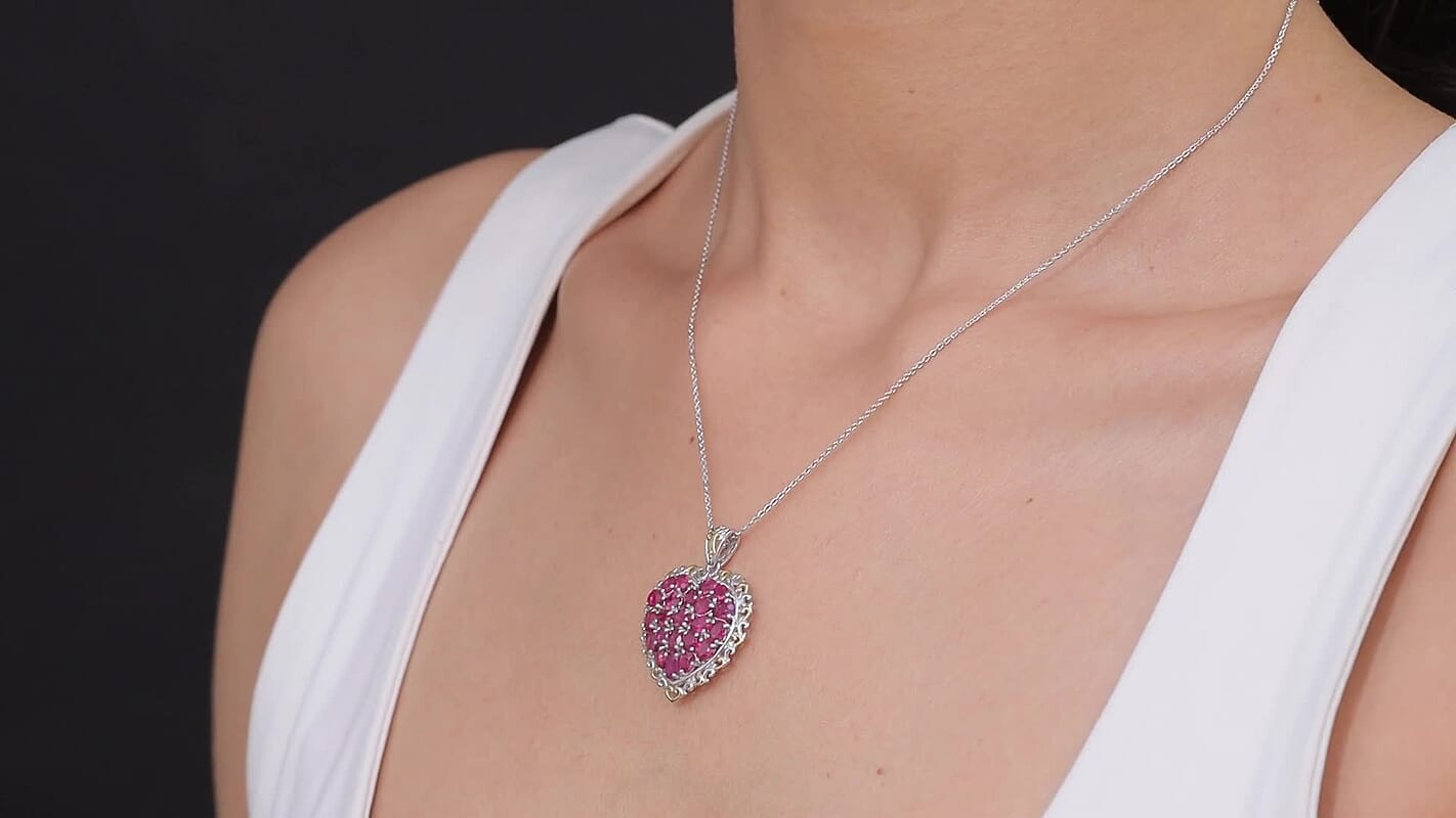 D'Joy Niassa Ruby 4.50 ctw Heart Pendant Necklace in 18K Vermeil YG and Rhodium Over Sterling Silver 20 Inches