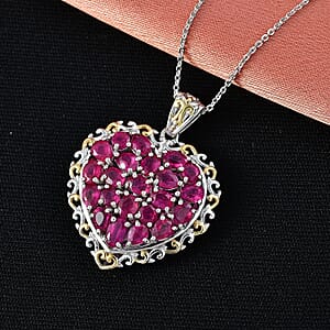 D'Joy Niassa Ruby 4.50 ctw Heart Pendant Necklace in 18K Vermeil YG and Rhodium Over Sterling Silver 20 Inches
