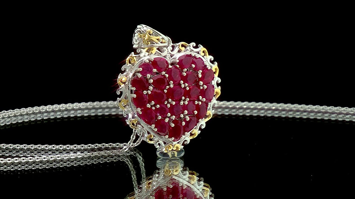 D'Joy Niassa Ruby 4.50 ctw Heart Pendant Necklace in 18K Vermeil YG and Rhodium Over Sterling Silver 20 Inches