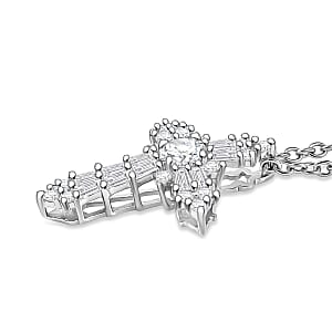 D'Joy Moissanite 0.85 ctw Cross Pendant in Platinum Over Sterling Silver with Stainless Steel Necklace (20 Inches)