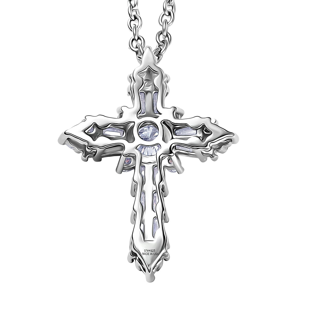 D'Joy Moissanite 0.85 ctw Cross Pendant in Platinum Over Sterling Silver with Stainless Steel Necklace (20 Inches)