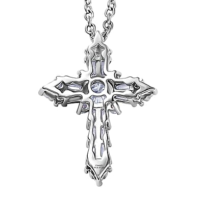 D'Joy Moissanite 0.85 ctw Cross Pendant in Platinum Over Sterling Silver with Stainless Steel Necklace (20 Inches)