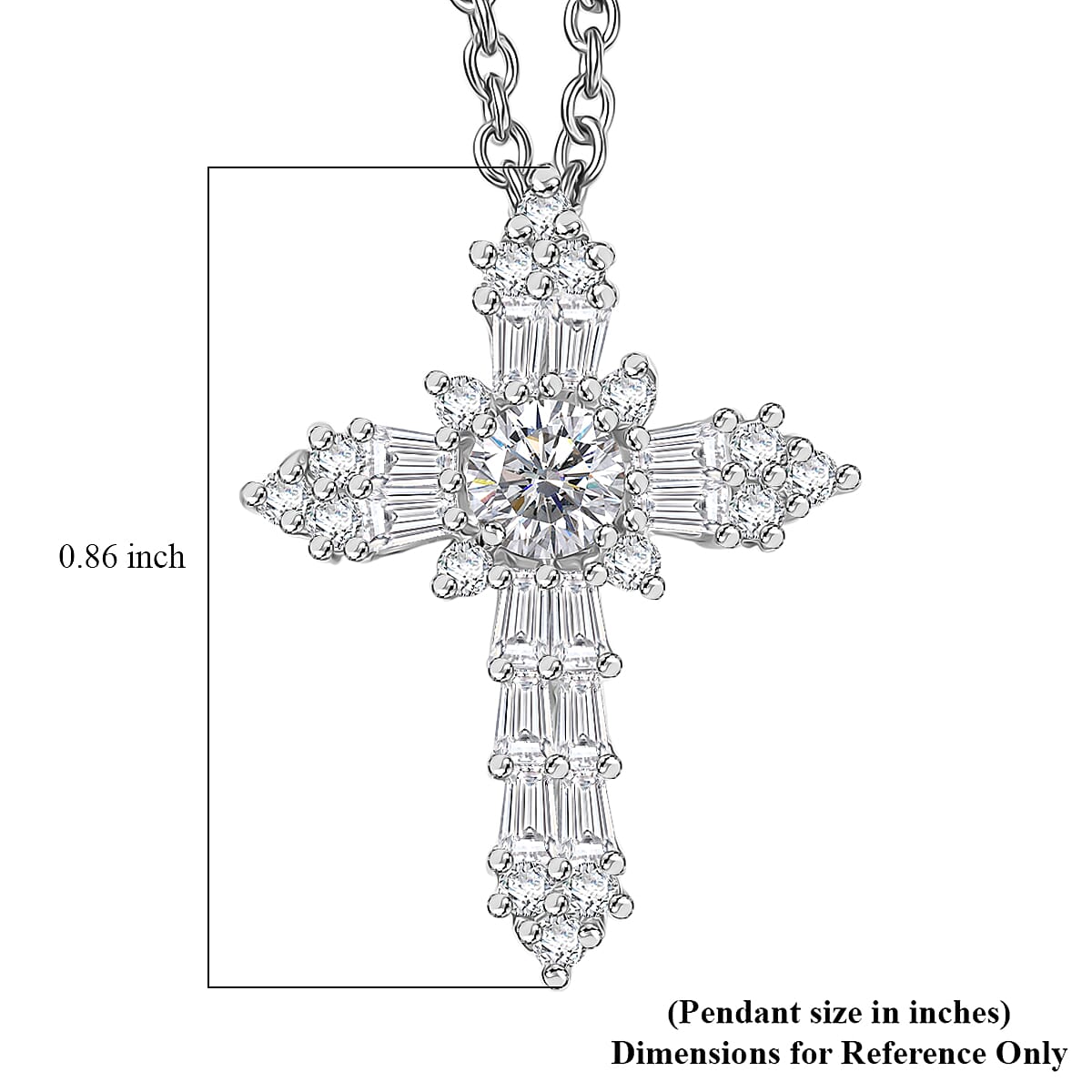 D'Joy Moissanite 0.85 ctw Cross Pendant in Platinum Over Sterling Silver with Stainless Steel Necklace (20 Inches)