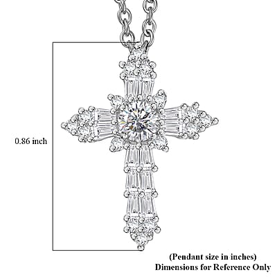 D'Joy Moissanite 0.85 ctw Cross Pendant in Platinum Over Sterling Silver with Stainless Steel Necklace (20 Inches)