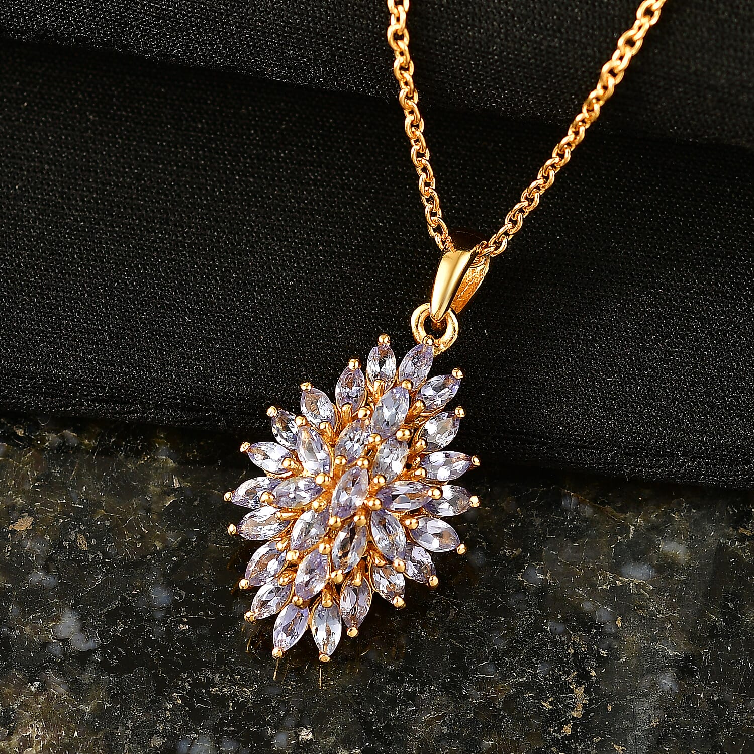 EverTrue Tanzanite 3.00 ctw Pendant in 18K YG Plated with ION Plated YG Stainless Steel Necklace 20 Inches