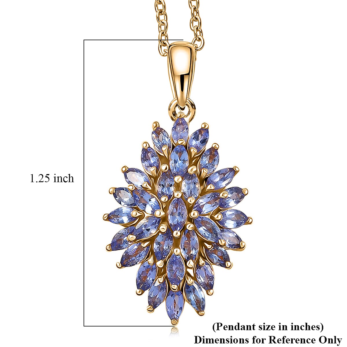 EverTrue Tanzanite 3.00 ctw Pendant in 18K YG Plated with ION Plated YG Stainless Steel Necklace 20 Inches