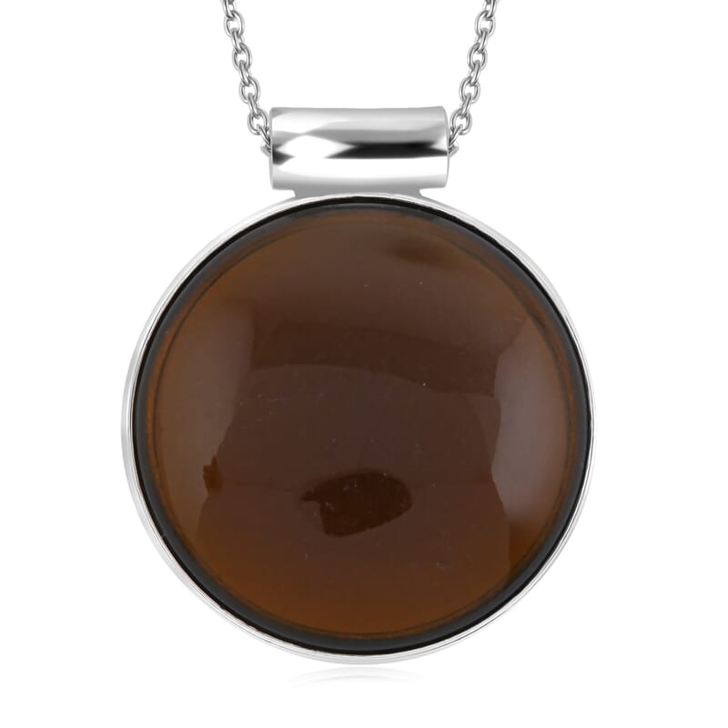 Brazilian Smoky Quartz 46.00 ctw Flower Pendant in Silvertone with Stainless Steel Necklace (20 Inches)