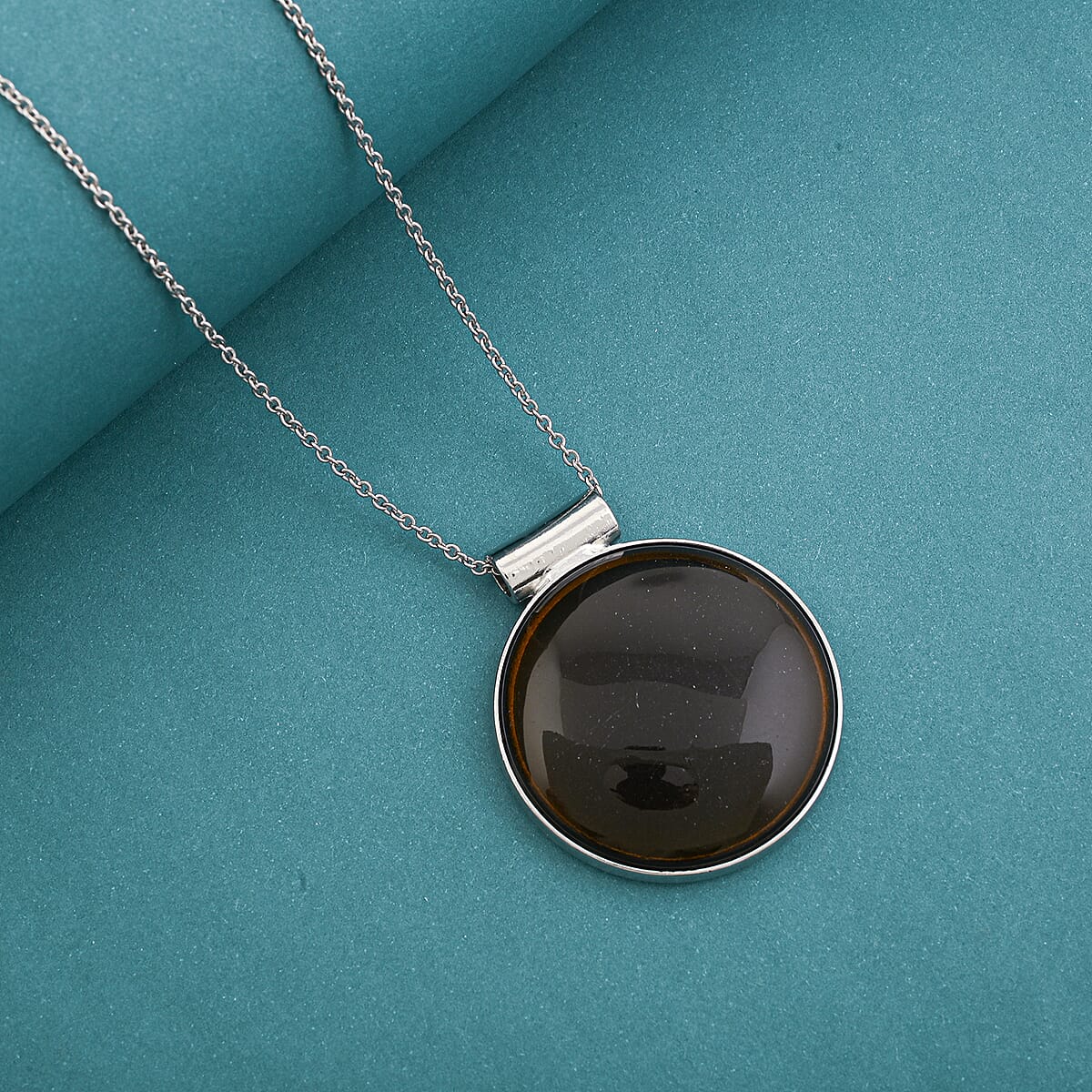 Brazilian Smoky Quartz 46.00 ctw Flower Pendant in Silvertone with Stainless Steel Necklace (20 Inches) image number 1