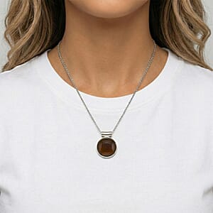 Brazilian Smoky Quartz 46.00 ctw Flower Pendant in Silvertone with Stainless Steel Necklace (20 Inches)