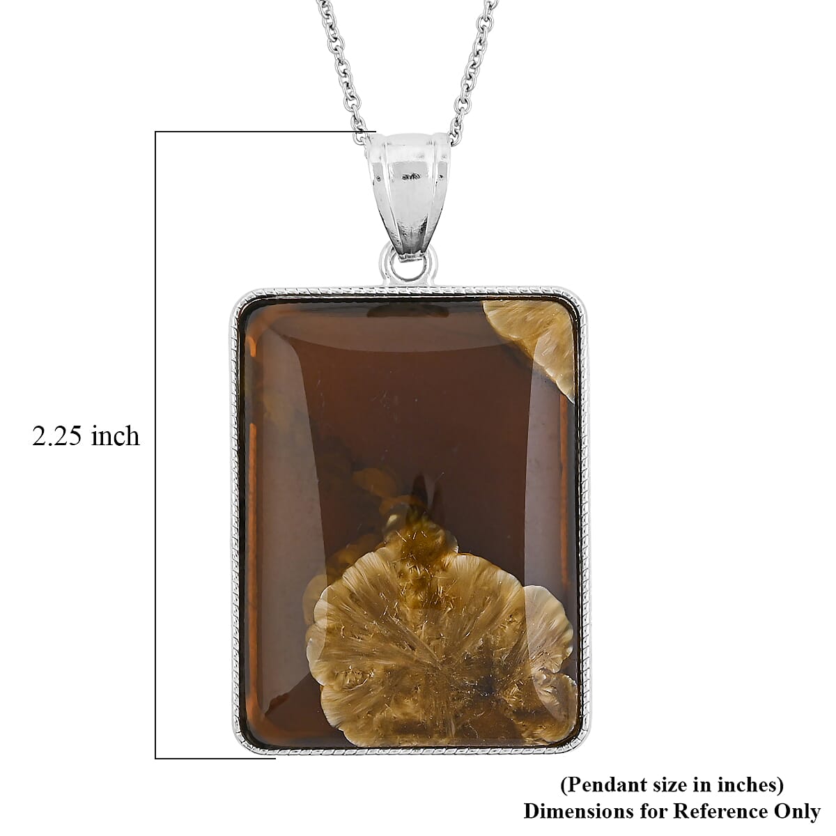 Brazilian Smoky Quartz 72.00 ctw Rectangle Inlay Frame Flower Pendant in Silvertone with Stainless Steel Necklace (20 Inches)