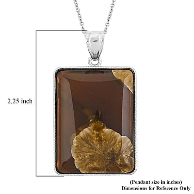 Brazilian Smoky Quartz 72.00 ctw Rectangle Inlay Frame Flower Pendant in Silvertone with Stainless Steel Necklace (20 Inches)