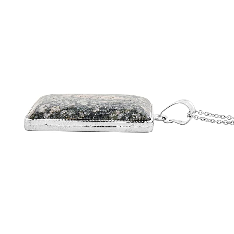 Ruby Zoisite 74.00 ctw Rectangle Inlay Frame Pendant in Silvertone with Stainless Steel Necklace (20 Inches)