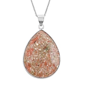 Autumn Jasper 50.00 ctw Pendant in Silvertone with Stainless Steel Necklace (20 Inches)