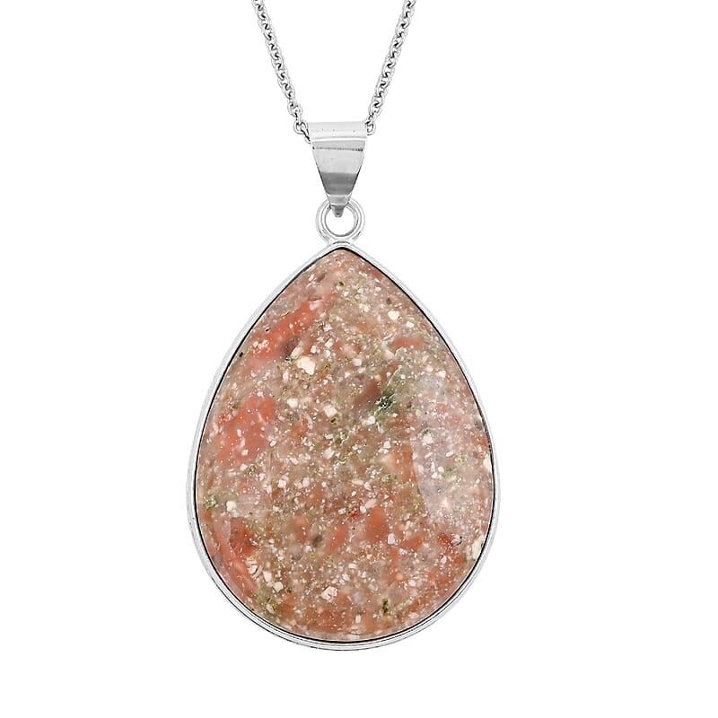 Autumn Jasper 50.00 ctw Pendant in Silvertone with Stainless Steel Necklace (20 Inches)