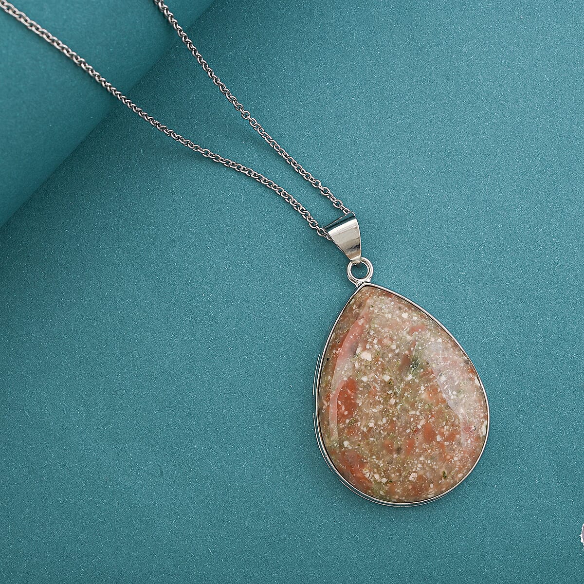 Autumn Jasper Pendant in Silvertone with Stainless Steel Necklace (20 Inches) 50.00 ctw image number 1