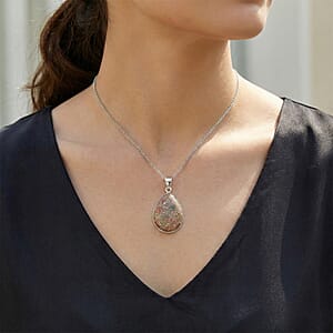Autumn Jasper 50.00 ctw Pendant in Silvertone with Stainless Steel Necklace (20 Inches)
