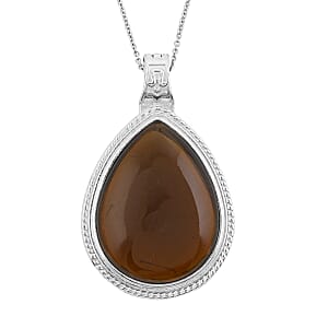Smoky Quartz 78.00 ctw Inlay Frame Pendant in Silvertone Stainless Steel Necklace 20 Inches