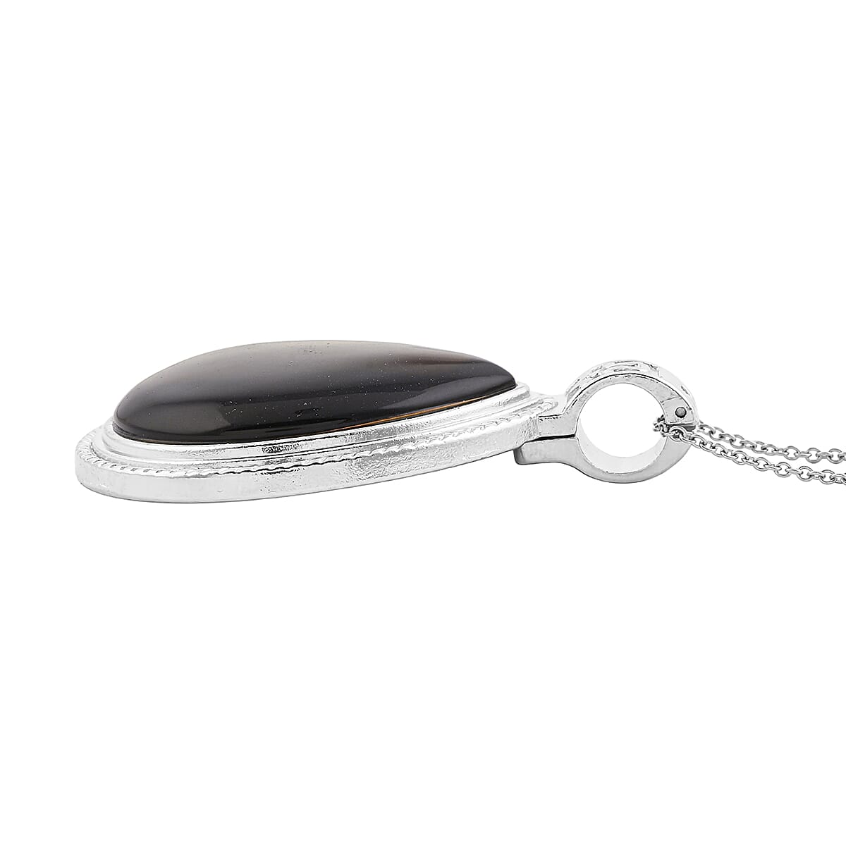 Smoky Quartz 78.00 ctw Inlay Frame Pendant in Silvertone Stainless Steel Necklace 20 Inches