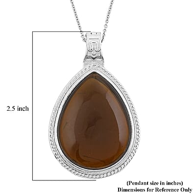 Smoky Quartz 78.00 ctw Inlay Frame Pendant in Silvertone Stainless Steel Necklace 20 Inches