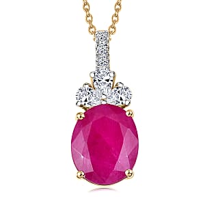 Certified & Appraised AAA Montepuez Ruby and Luxuriant Lab Grown Diamond G-H SI 5.70 ctw Pendant Necklace in 10K Yellow Gold (20 Inches)