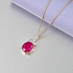 Certified & Appraised AAA Montepuez Ruby and Luxuriant Lab Grown Diamond G-H SI 5.70 ctw Pendant Necklace in 10K Yellow Gold (20 Inches)